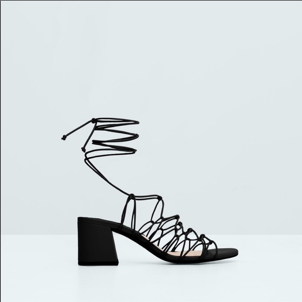 Black Mango Strappy Tie Up Block Heel size 37